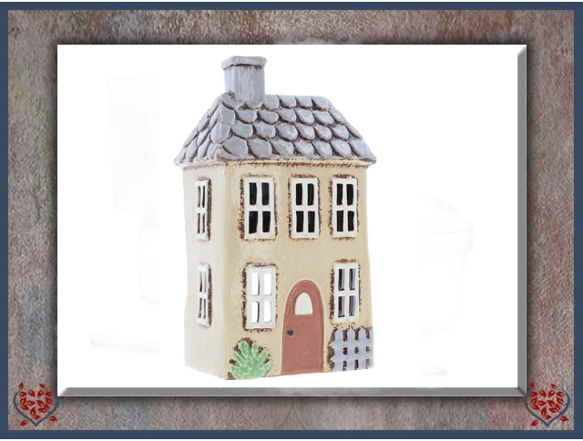CERAMIC TEALIGHT GARDEN HOUSE ~ CREAM | Ceramic