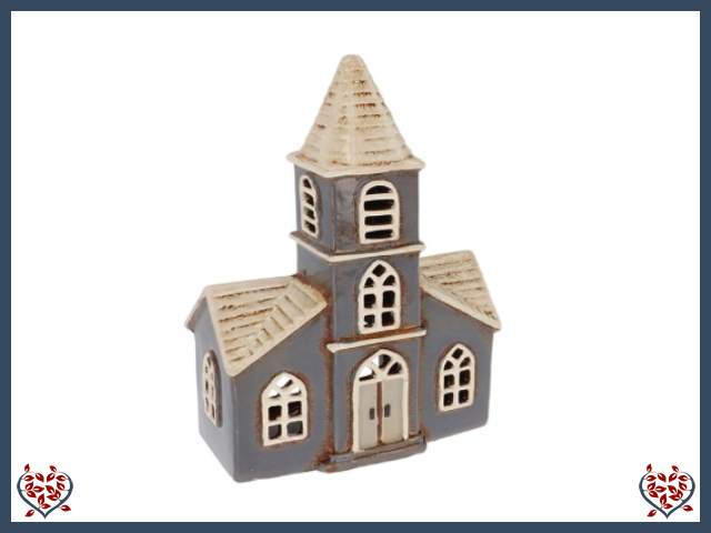CERAMIC TEALIGHT DOUBLE FRONTED CHURCH | Ceramic