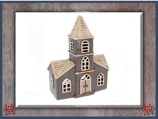 CERAMIC TEALIGHT DOUBLE FRONTED CHURCH | Ceramic