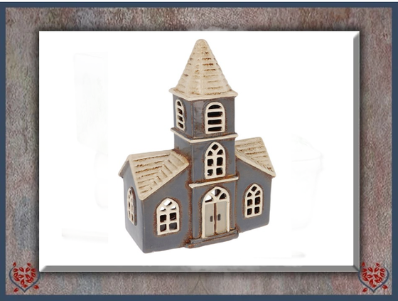CERAMIC TEALIGHT DOUBLE FRONTED CHURCH | Ceramic
