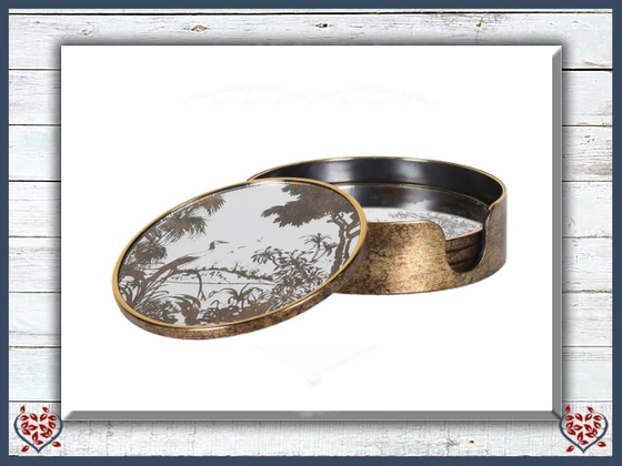 ANTIQUE GOLD SCENIC COASTERS BIRDS SET OF 4 | China & Ceramics