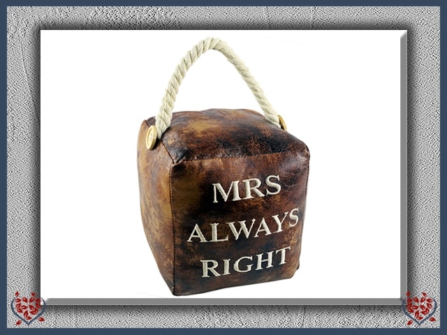 FAUX LEATHER DOORSTOP - MRS ALWAYS RIGHT | Door Stops & Draught Excluders