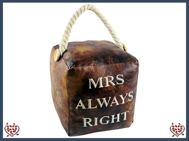 FAUX LEATHER DOORSTOP - MRS ALWAYS RIGHT | Door Stops & Draught Excluders