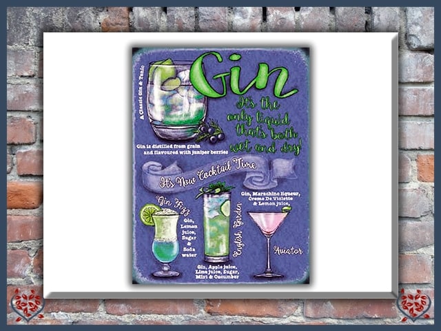 GIN COCKTAILS ~ METAL SIGN |  Wall Decor