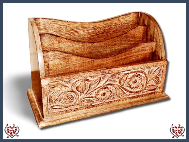 CARVED LETTER RACK (FLOWERS) | Wooden Accessories