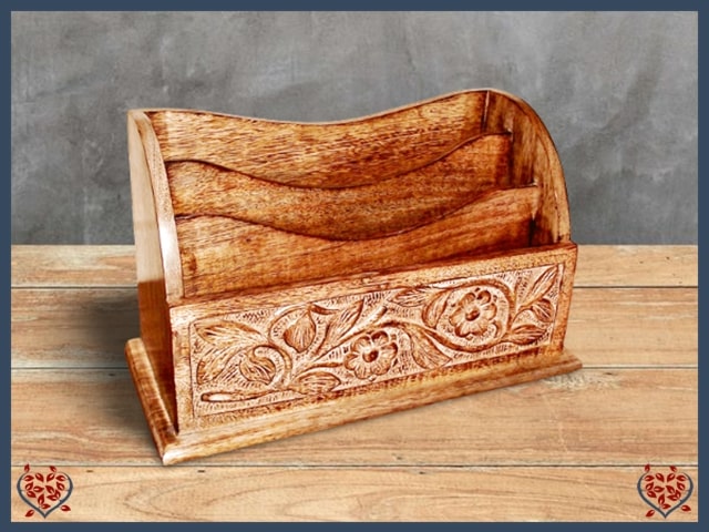 CARVED LETTER RACK (FLOWERS) | Wooden Accessories