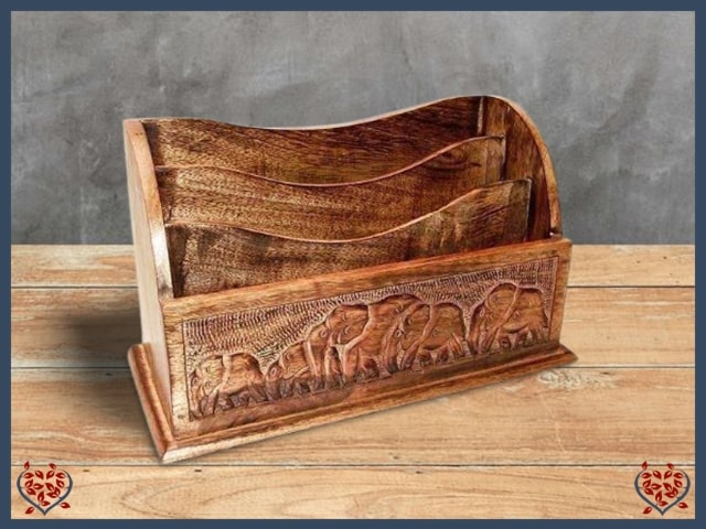 CARVED LETTER RACK (ELEPHANT) | Wooden Accessories